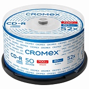 Диск CD-R CROMEX, 700 Mb, 52x, Cake Box (упаковка на шпиле), КОМПЛЕКТ 50 шт., 513772 