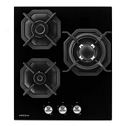 Поверхность газовая KRONA ALBERO 45 BL (Узкая, 45 см / Чёрный / 3 конфорки /1,7 кВт / 1 кВт / 3,8 кВт WOK / закаленное стекло / чугун. реш.) чёрный