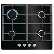 Поверхность газовая Electrolux EGG6426SK (Чёрное стекло / чугун. решетки / 4 конфорки (2,0/2,0/1,0/3,0 кВт) / газконтроль / электроподжиг) чёрный