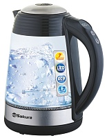 Чайник Sakura SA-2729DBK (2200 Вт / 1,7 л / стекло / металл / контроль температуры) серебристый