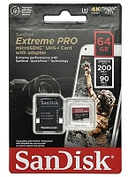 Память micro Secure Digital Card  64Gb class10 SanDisk 200MB/s Extreme Pro UHS-I U3 /SDSQXCU-064G-GN6MA/ 