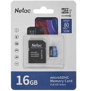 Память micro Secure Digital Card  16Gb class10 Netac / c адаптером SD / NT02P500STN-016G-R/ 