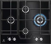 Поверхность газовая Electrolux KGG6456K (Serie600 / Чёрное стекло / чугун.решетки / 4 конфорки (2,0/2,0/1,0/3,9WOK кВт) / газконтроль / электроподжиг) Чёрный