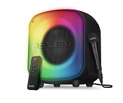 Беспроводная портативная колонка SVEN PS-555 / 65W / Микрофон в комплекте / Bluetooth / Батарея 4000mAh / LED подсветка / дисплей / караоке / Чёрный / Чёрный