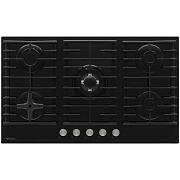 Поверхность газовая KRONA HAGEL 90 BL W FC (Чёрный / 5 конфорки / (1,7/1,7/2,8/3,8 WOK/1,0) кВт / закаленное стекло / чугун. реш. / Flame Control) чёрный