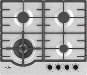 Поверхность газовая Haier HHX-M64ROVX (Нерж. сталь / чугун. решетки / 4 конфорки (1,75/1,0/1,75/5,0 кВт) / WOK / газконтроль) нержавеющая сталь