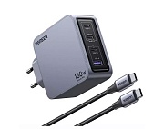 Сетевое зарядное устройство Ugreen X763, (USB/Type-C*3/3A/160W/GaN/PD/QC + кабель, 1м, 240W), Серое (25877) серый