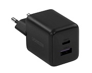 Сетевое зарядное устройство Ugreen X516, (USB/Type-C/3A/30W/PD/QC), Черное (65014) чёрный