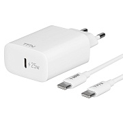 Сетевое зарядное устройство TFN WC16 + кабель Type-C (USB Type-C/ 3A/ 20W/ белое) Белый