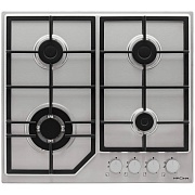 Поверхность газовая KRONA NEBEL 60 IX W (Нерж. сталь / 4 конфорки / (2/2/3,4/1 кВт) / WOK / чугун. реш. / электроподжиг / газ контроль) нержавеющая сталь