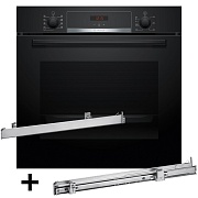 Духовой шкаф Bosch HBA514BB3+HEZ538000 (Serie4 / 71 л / до 275 °C / Чёрное стекло / Гриль / Телескоп. напр. (x1) / Гидролиз / A+) чёрный