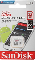 Память micro Secure Digital Card  32Gb class10 SanDisk 100MB/s Ultra  UHS-I  /SDSQUNR-032G-GN3MN/ 