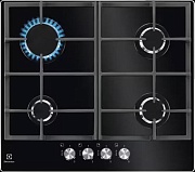 Поверхность газовая Electrolux KGG6426K (Serie600 / Чёрное стекло / чугун. решетки / 4 конфорки (2,0/2,0/1,0/3,0 кВт) / газконтроль / электроподжиг) чёрный