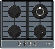 Поверхность газовая Haier HHX-M64ATQBB (Серое стекло / чугун. решетки / 4 конфорки (1,75/1,0/1,75/3,8 кВт) / WOK / газконтроль / электроподжиг) серый