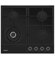 Поверхность газовая Hotpoint HGS 62F/BK (Чёрное стекло /чугун. решетки /4 конфорки(1,75/1,0/1,75/5 кВт) /WOK/ Flame Control / газконтр. / электропод.) чёрный