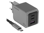Сетевое зарядное устройство Ugreen X755, (USB/Type-C*2/3A/65W/PD/QC), Серое (25871) серый