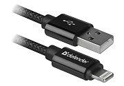 Кабель Defender ACH01-03T PRO Lightning - USB, плетеный, 1 метр, черный красный