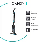 Пылесос вертикальный Candy CVC600B-C (питание - от сети, 600Вт, контейнер 0,8 л, кабель - 5 м) чёрный