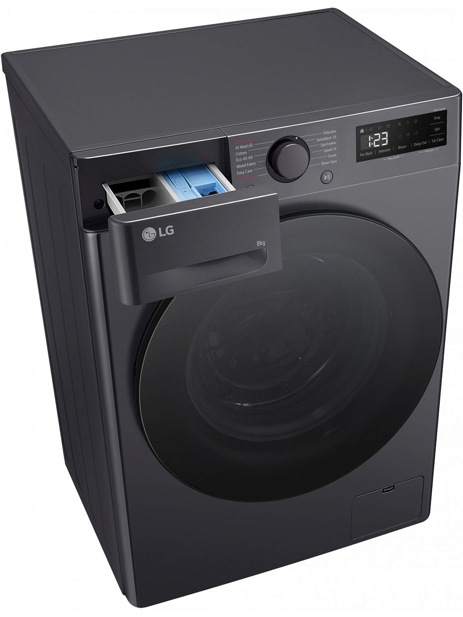Стиральная машина LG F2WR508S2M (47.5см / 8кг / 1200об / пар / добавление белья / AI DD ™ / Smart Diagnosis / Inverter Direct Drive / A+++ / Чёрная)