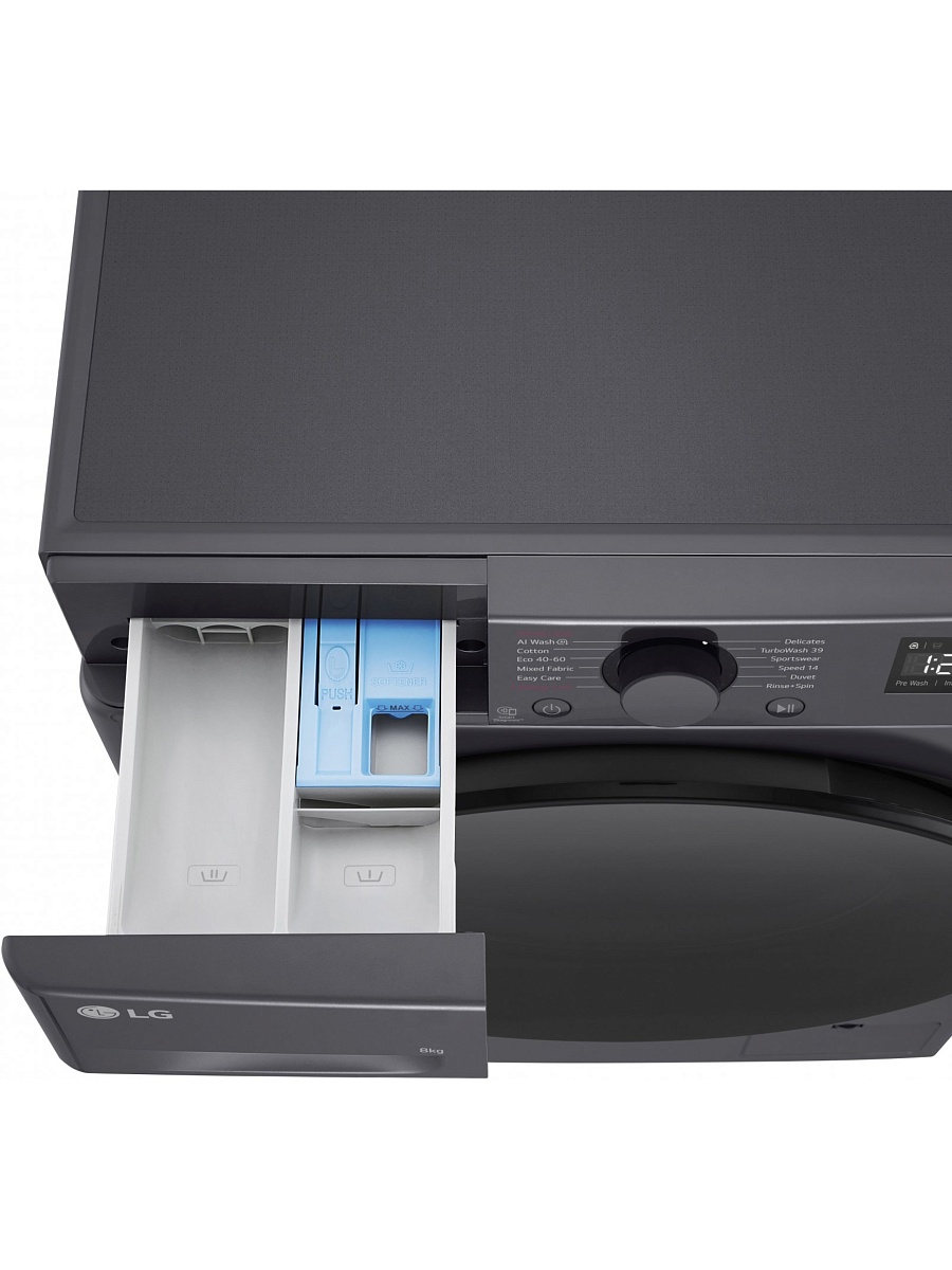 Стиральная машина LG F2WR508S2M (47.5см / 8кг / 1200об / пар / добавление белья / AI DD ™ / Smart Diagnosis / Inverter Direct Drive / A+++ / Чёрная)
